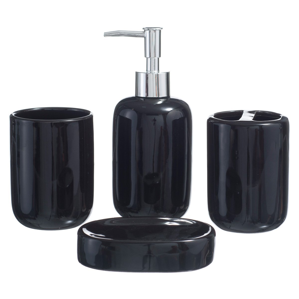 Conjunto Banheiro Lavabo Porta Sabonete Líquido 4 Peças 049L PGB Preto