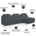 Ver imagem 4 de Sofá 4 Lugares com Chaise Direito Sala Living 294cm Arlo F04 Bouclê Grafite Tc-10050 - Lyam Decor