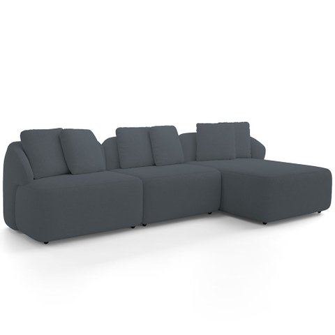 Sofá 4 Lugares com Chaise Direito Sala Living 294cm Arlo F04 Bouclê Grafite Tc-10050 - Lyam Decor