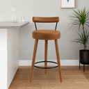 Ver imagem 2 de Kit 3 Banquetas Altas 60 Cm Estofada Corino Café com Encosto Retrô P/ Cozinha Área Gourmet Balcão