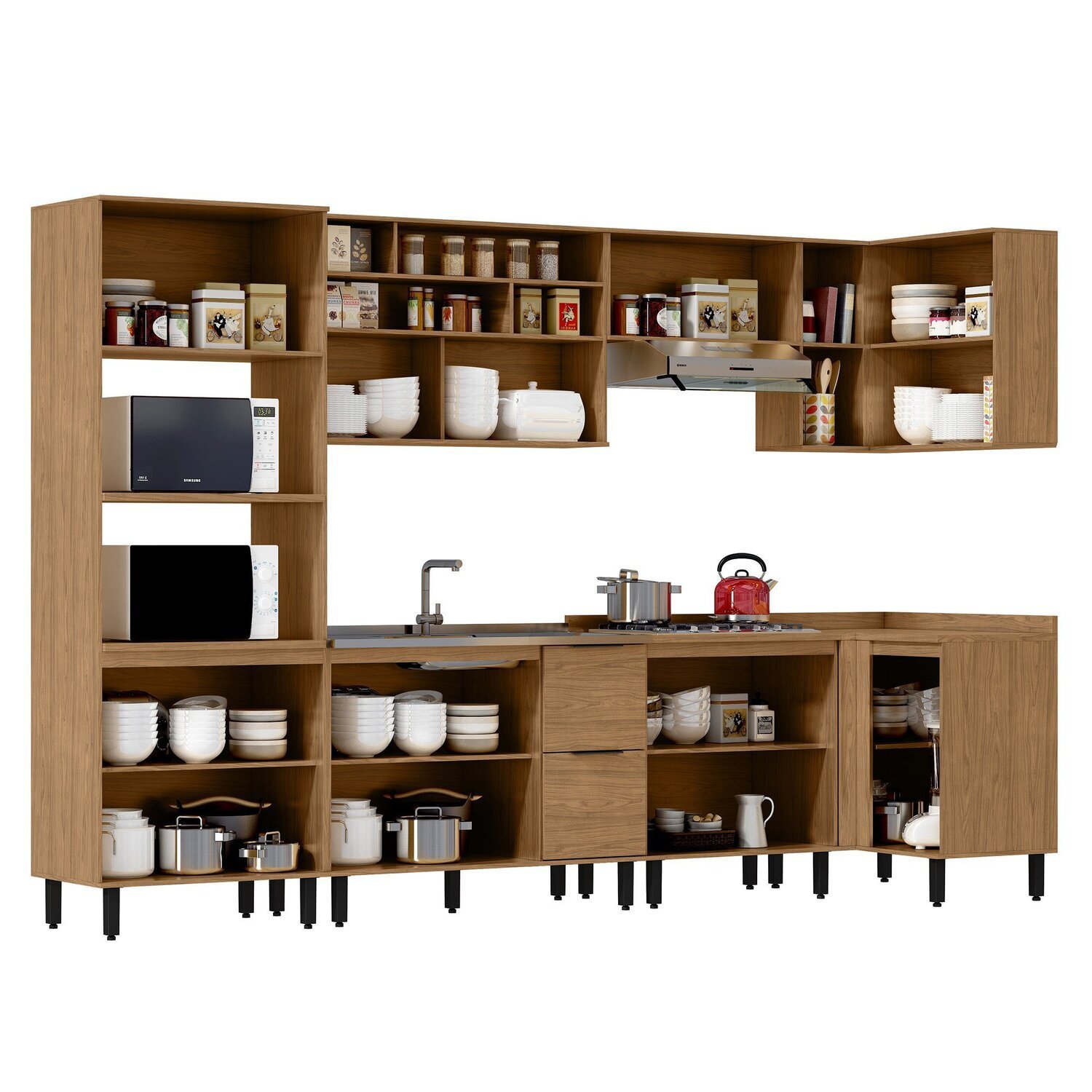 Cozinha Modulada Toscana 7 Peças Mdf com Aéreo 1200 Porta de Vidro Basculante e Armários Canto - 3