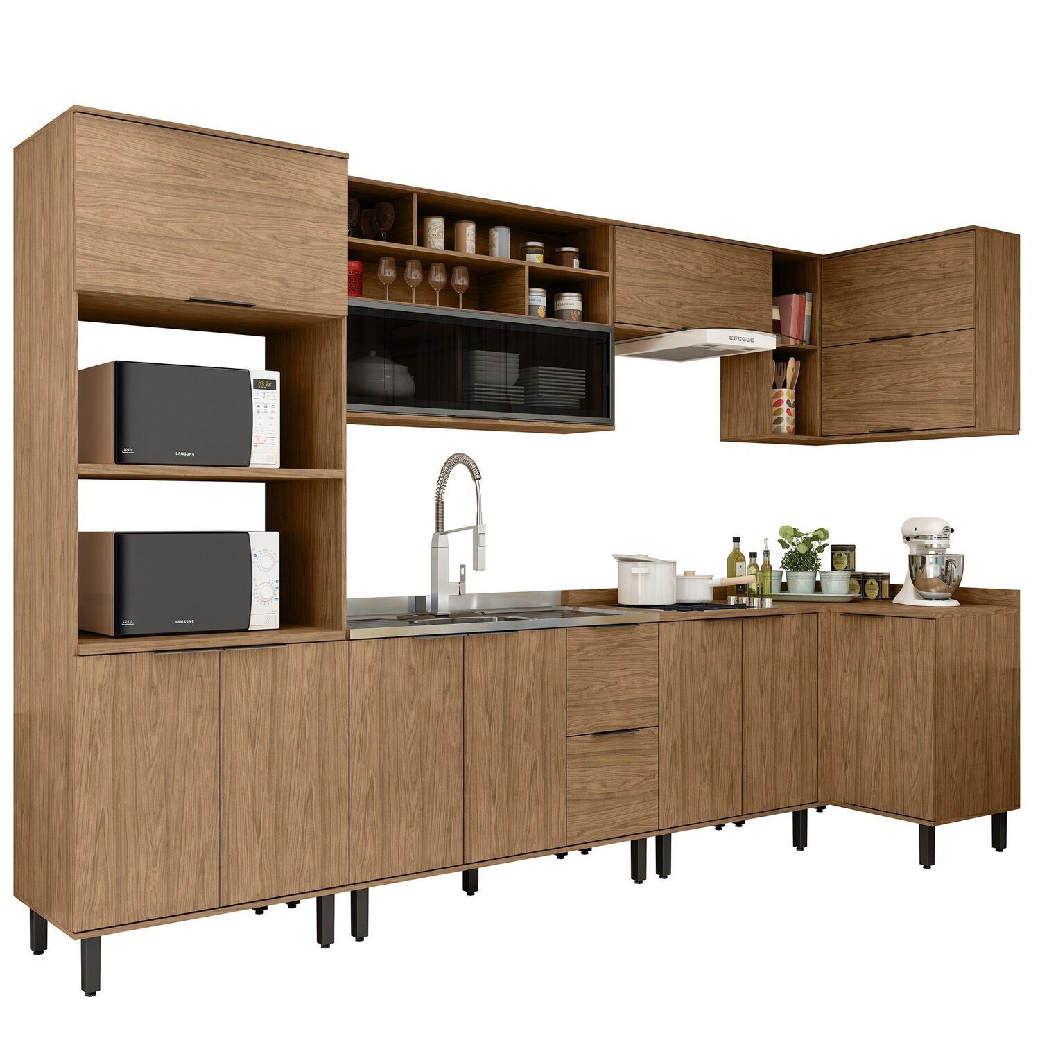 Cozinha Modulada Toscana 7 Peças Mdf com Aéreo 1200 Porta de Vidro Basculante e Armários Canto - 2