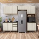 Ver imagem 1 de Cozinha Completa Modulada Paneleiro Microondas 4 Peças 100% MDF Angelita Branco/Carvalho Tok/Bianco