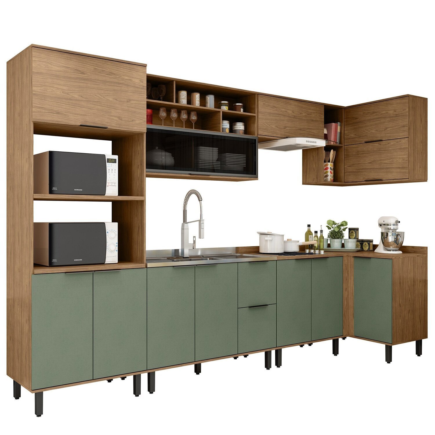 Cozinha Modulada Toscana 7 Peças Mdf com Aéreo 1200 Porta de Vidro Basculante e Armários Canto - 2