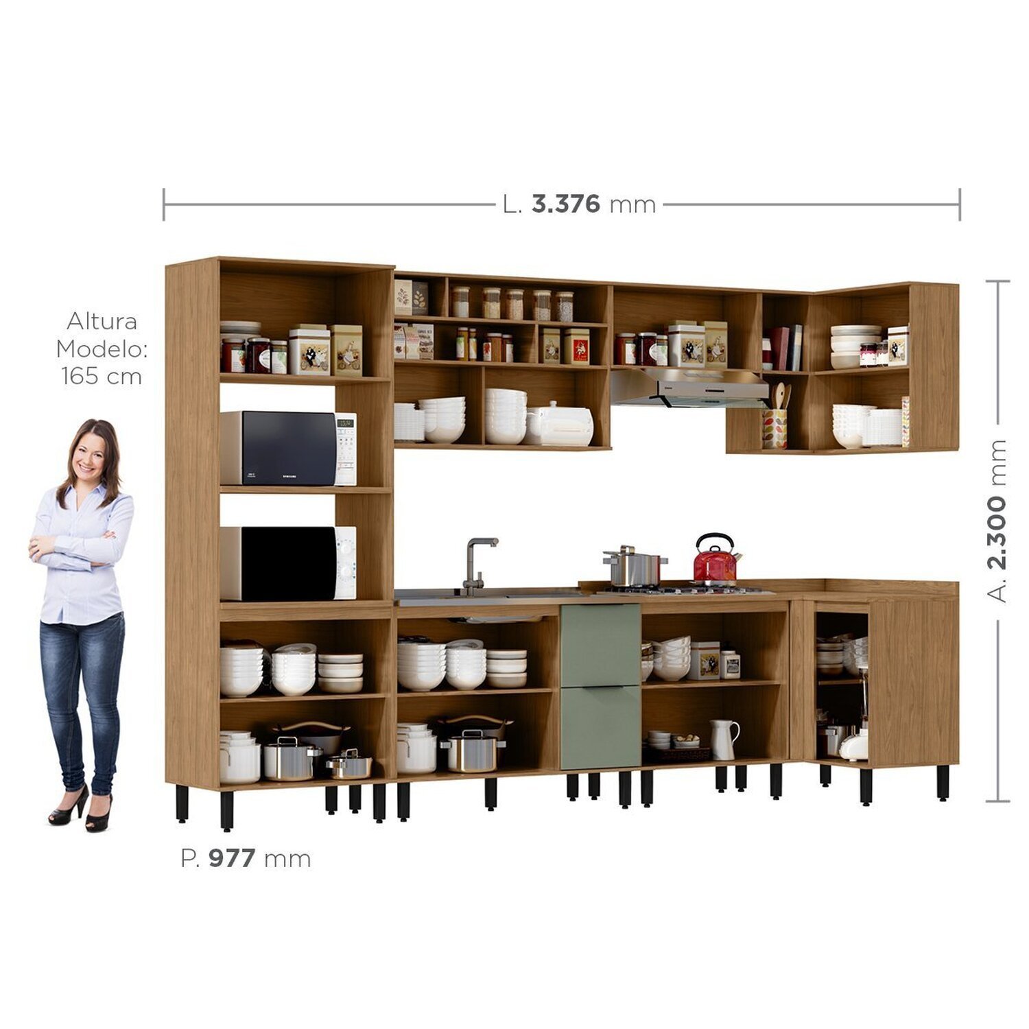 Cozinha Modulada Toscana 7 Peças Mdf com Aéreo 1200 Porta de Vidro Basculante e Armários Canto - 4