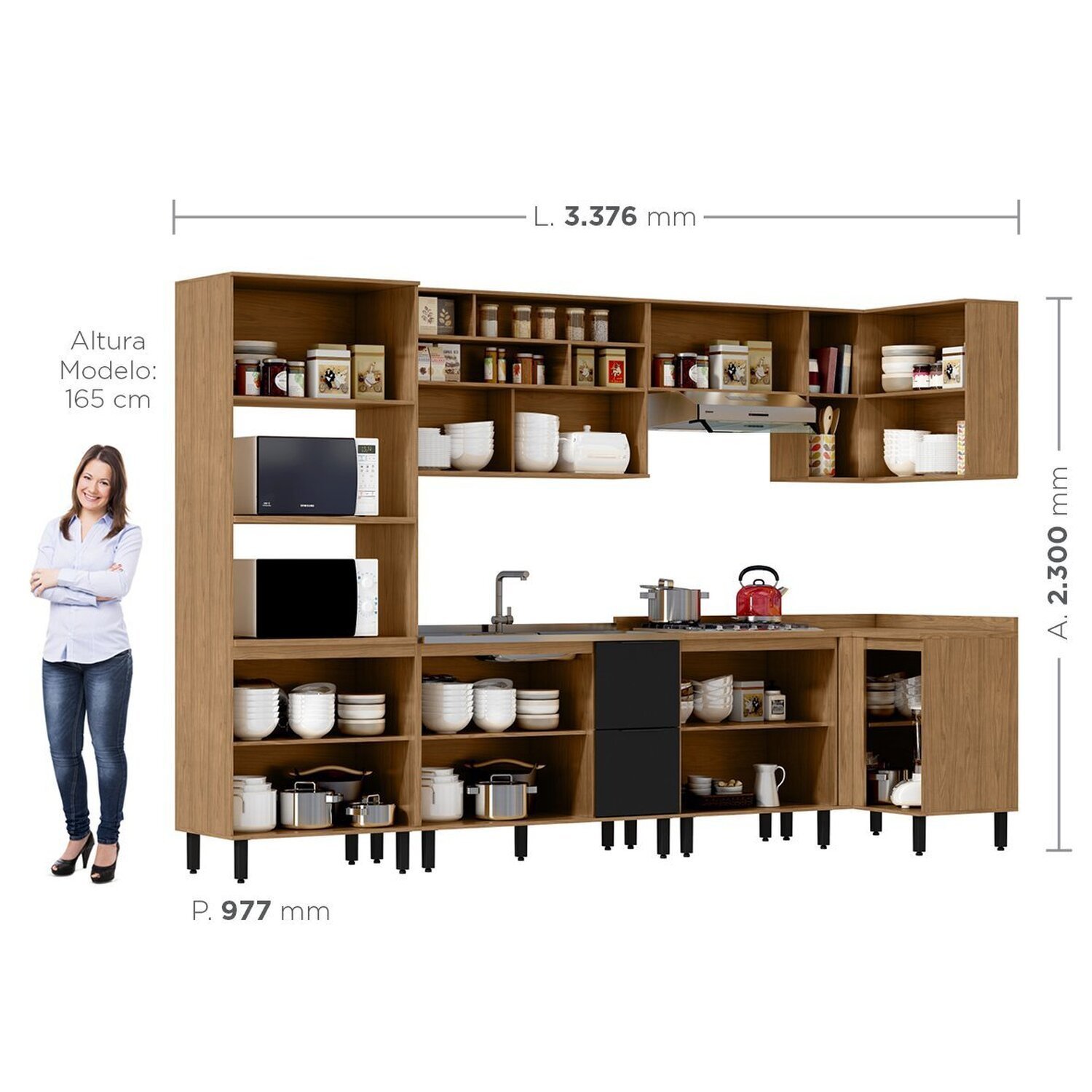 Cozinha Modulada Toscana 7 Peças Mdf com Aéreo 1200 Porta de Vidro Basculante e Armários Canto - 4