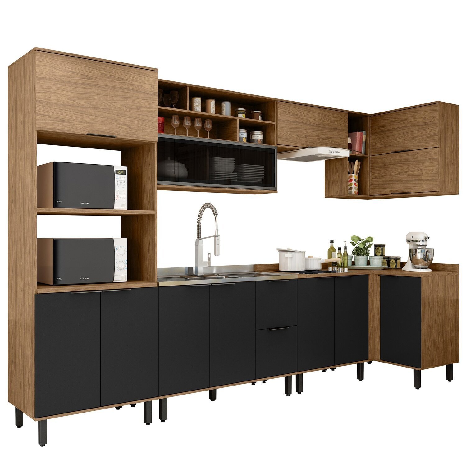 Cozinha Modulada Toscana 7 Peças Mdf com Aéreo 1200 Porta de Vidro Basculante e Armários Canto - 2