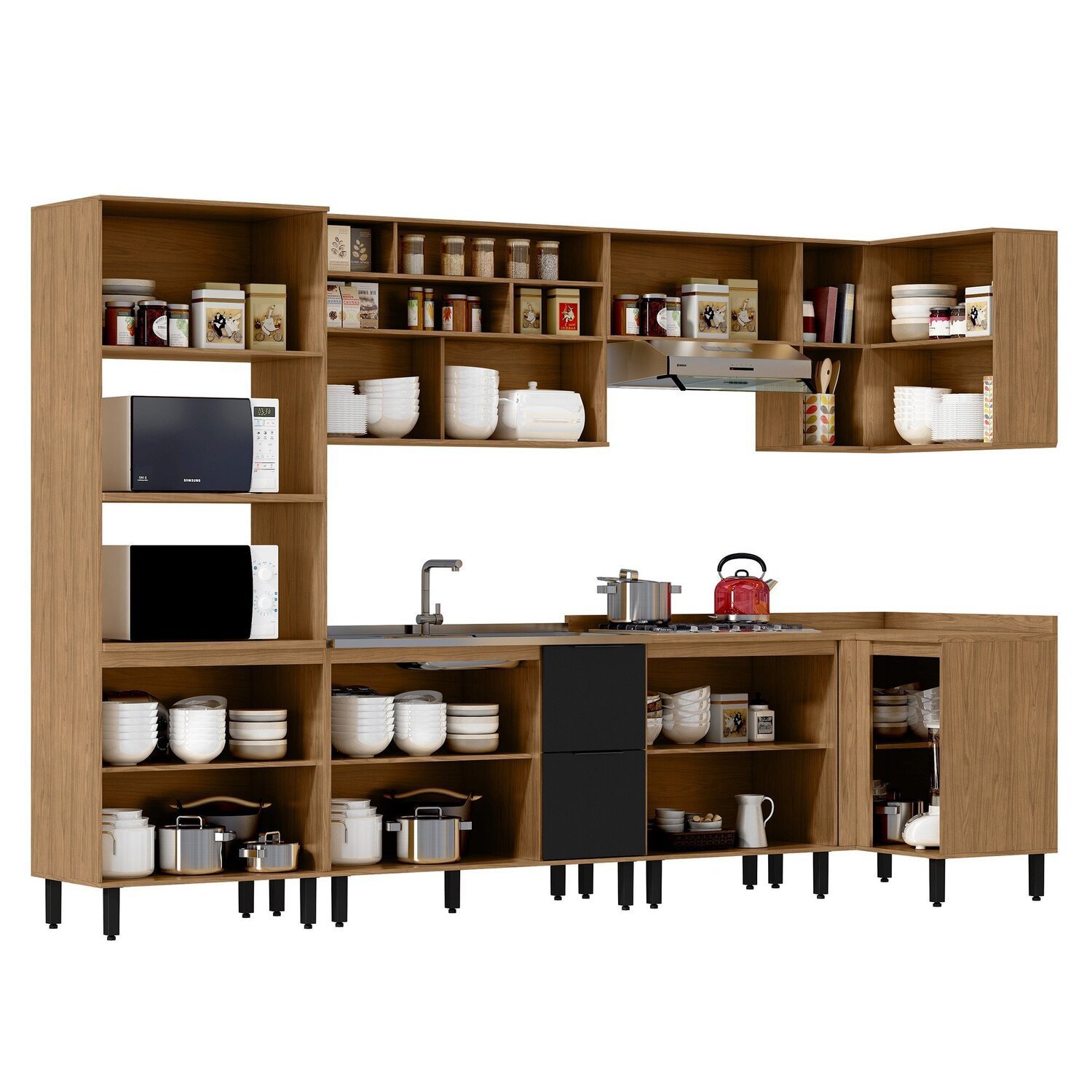 Cozinha Modulada Toscana 7 Peças Mdf com Aéreo 1200 Porta de Vidro Basculante e Armários Canto - 3