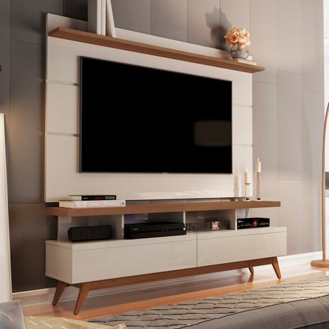 Rack com Painel para Tv até 70 Polegadas Galahad 2 Gavetas Off White/freijó - Pnr Móveis