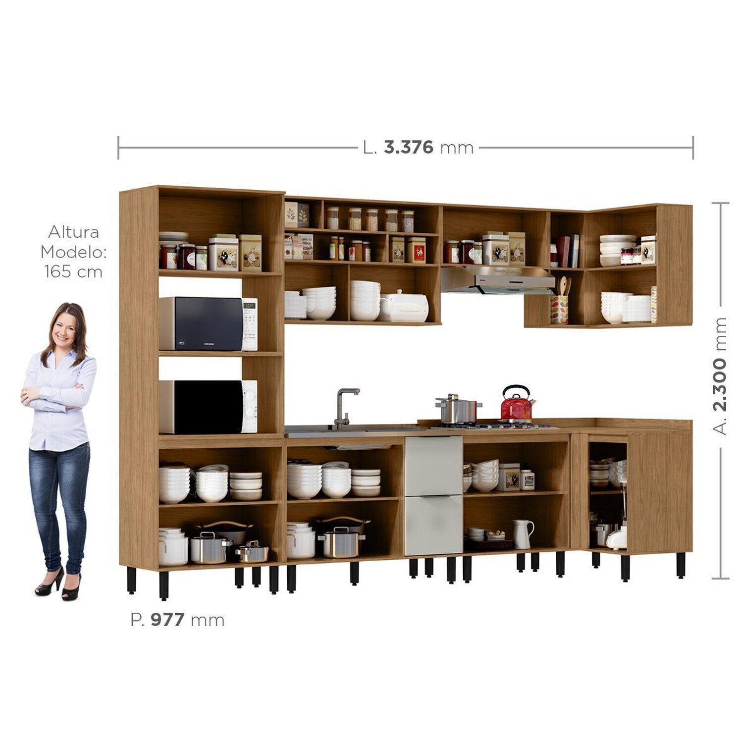 Cozinha Modulada Toscana 7 Peças Mdf com Aéreo 1200 Porta de Vidro Basculante e Armários Canto - 4