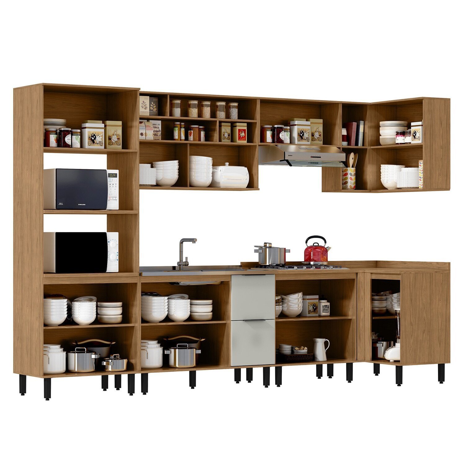 Cozinha Modulada Toscana 7 Peças Mdf com Aéreo 1200 Porta de Vidro Basculante e Armários Canto - 3