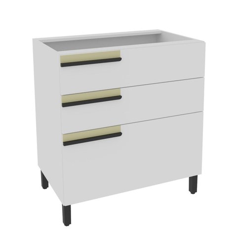 Balcão 80cm 3 Gavetas Cozinha Flórida Branco/Ártico
