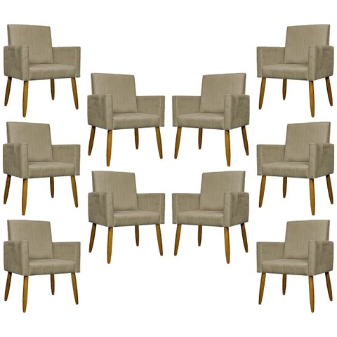 Kit 10 Poltronas Decorativas Mari Suede Cores Pé Palito 30 Cm Castanho