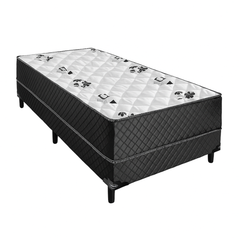 Cama Box Solteiro Conjugada Unyco D28 Ortopédico Floral e Preta