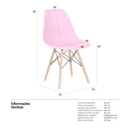 Kit 3 Cadeiras Charles Eames Eiffel Dsw - Base de Madeira Clara - Rosa Claro - 7