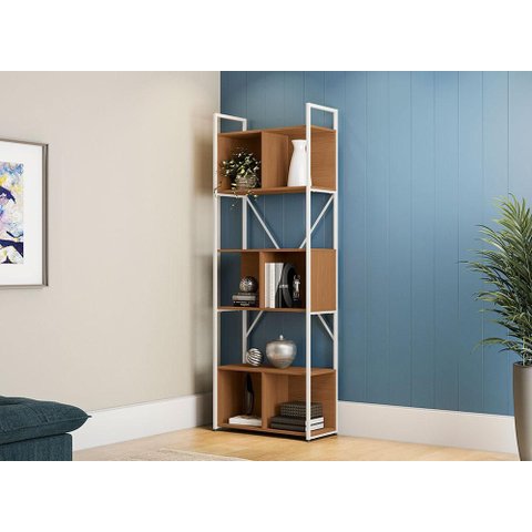 Estante Desk Multiuso Alta com 3 Nichos Canela/branco