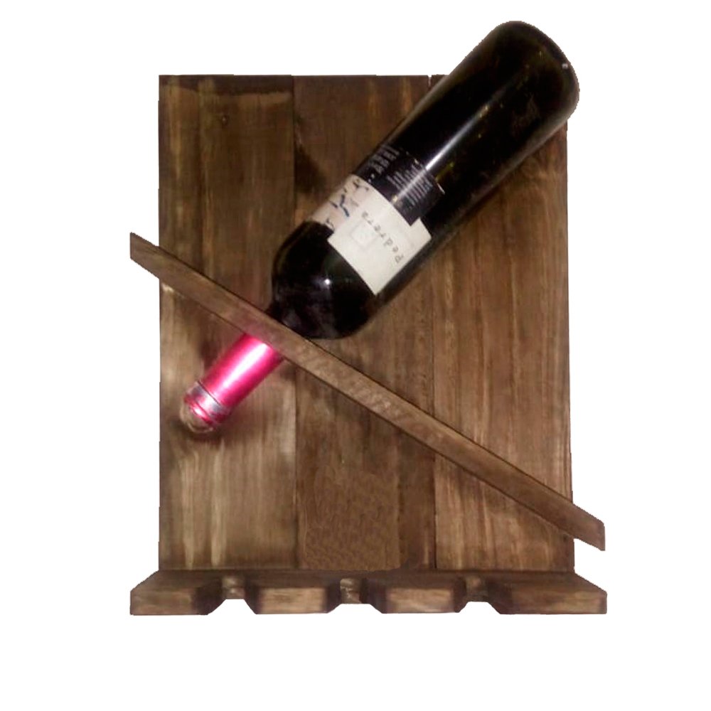 Porta Vinho de 1 Garrafa e 3 Taças de Vinhos em Madeira Rústica ...