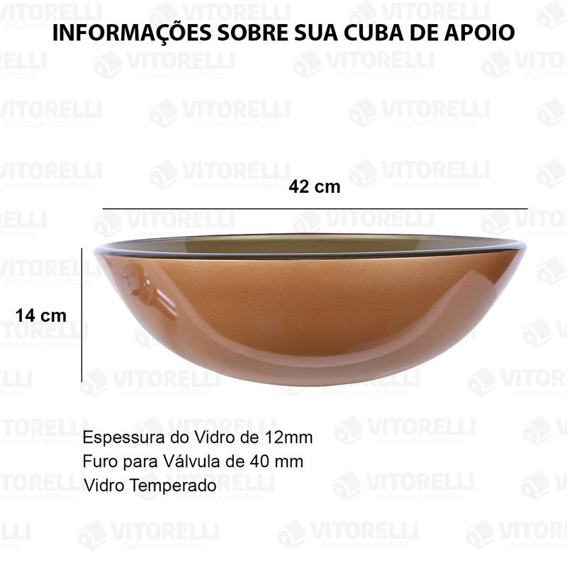 Cuba de vidro 42cm Dourado - 2