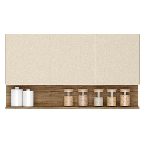 Armário Aéreo 120cm 3 Portas Lina K02 Vanilla/Freijó - Mpozenato