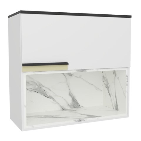 Armário Aéreo 80cm 1 Porta Basculante 1 Nicho Cozinha Flórida Branco/Ártico/Calacatta