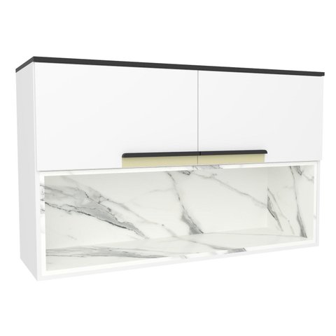 Armário Aéreo 120cm 2 Portas 1 Nicho Cozinha Flórida Branco/Ártico/Calacatta