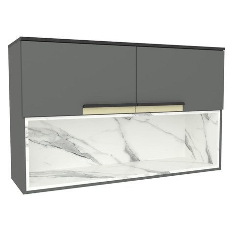 Armário Aéreo 120cm 2 Portas 1 Nicho Cozinha Flórida Cinza/Grafite/Calacatta