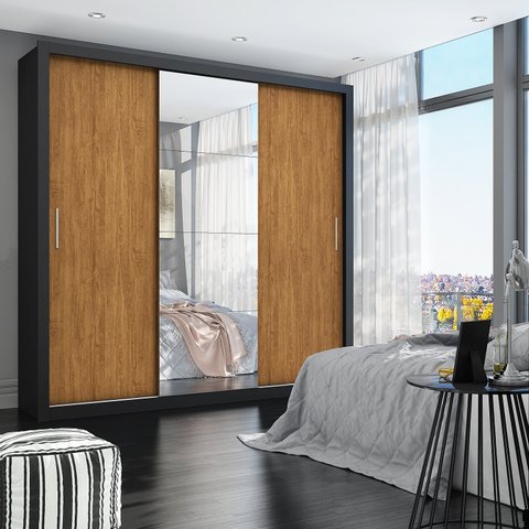 Guarda-roupa Casal 4 Espelhos 3 Portas de Correr 4 Gavetas Max Plus Espresso Móveis