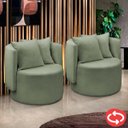 Ver imagem 1 de Kit 2 Poltrona Orgânica Base Giratória Maya Boucle Verde Redonda Decorativa - Arkell