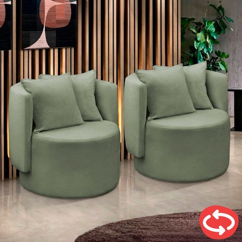 Kit 2 Poltrona Orgânica Base Giratória Maya Boucle Verde Redonda Decorativa - Arkell
