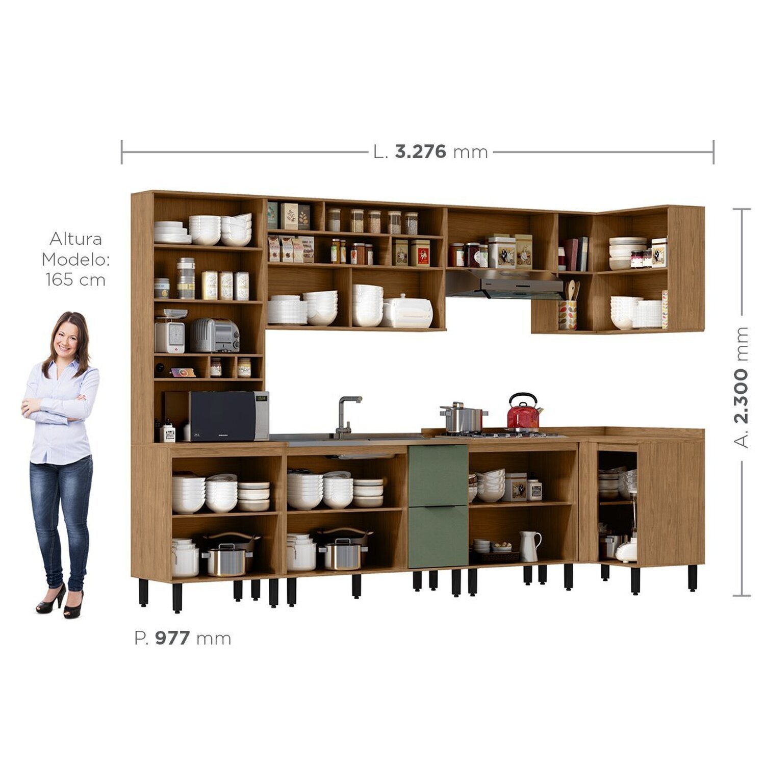 Cozinha Modulada Toscana 7 Peças Mdf com Paneleiro 1 Forno e Armários Canto - 4