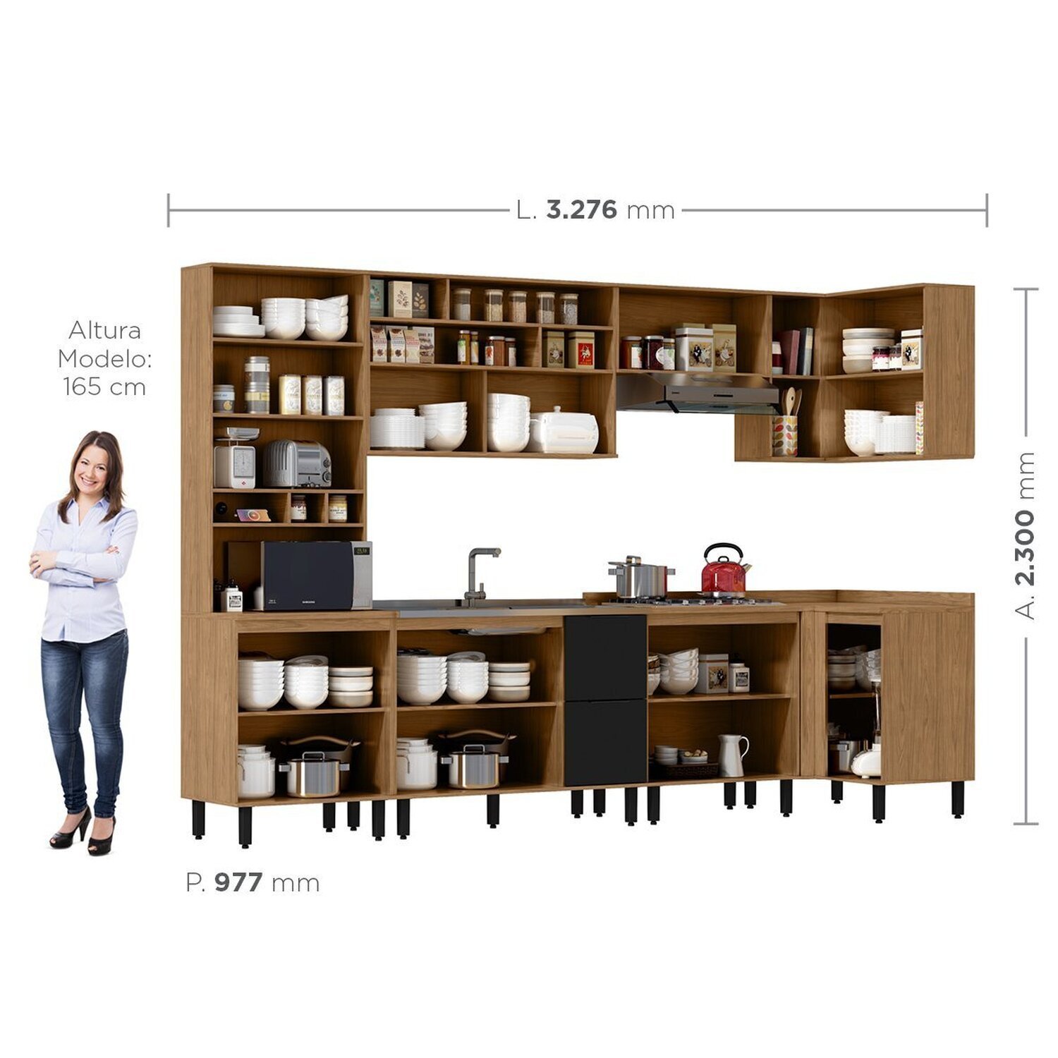 Cozinha Modulada Toscana 7 Peças Mdf com Paneleiro 1 Forno e Armários Canto - 4