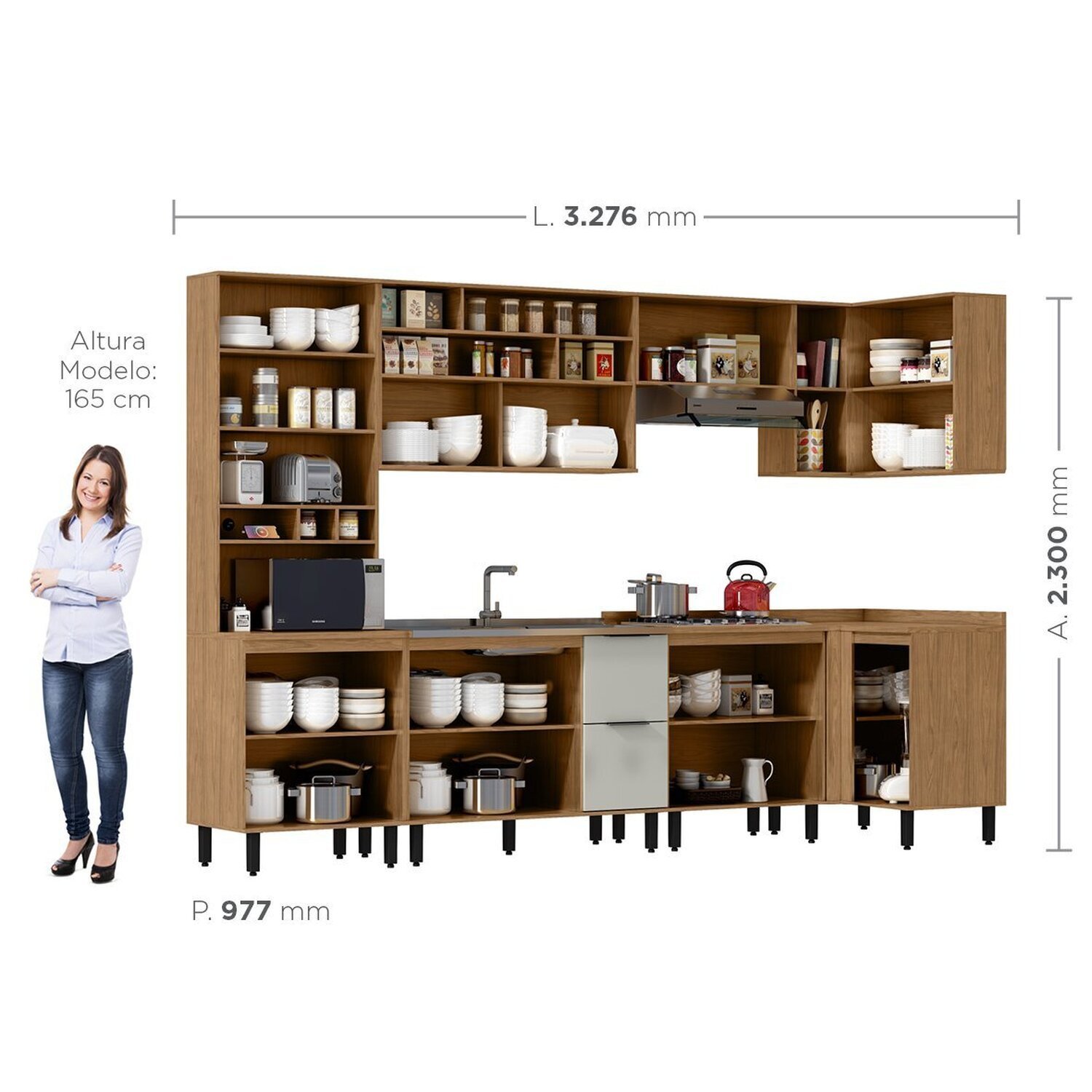 Cozinha Modulada Toscana 7 Peças Mdf com Paneleiro 1 Forno e Armários Canto - 4