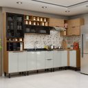 Ver imagem 1 de Cozinha Modulada Toscana 7 Peças MDF com Paneleiro 1 Forno e Armários Canto Marrom/Freijó/Off White