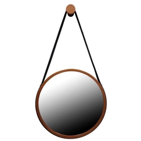 Espelho Adnet Redondo 60cm Cobre Alça Preta com Pino de Pendurar