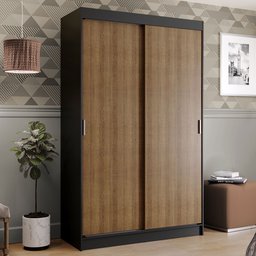 Guarda-Roupa Solteiro Madesa Tokio 2 Portas de Correr 2 Gavetas Preto/Rustic Cor:Preto/Rustic - 1