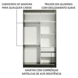 Guarda-Roupa Solteiro Madesa Tokio 2 Portas de Correr 2 Gavetas Preto/Rustic Cor:Preto/Rustic - 5