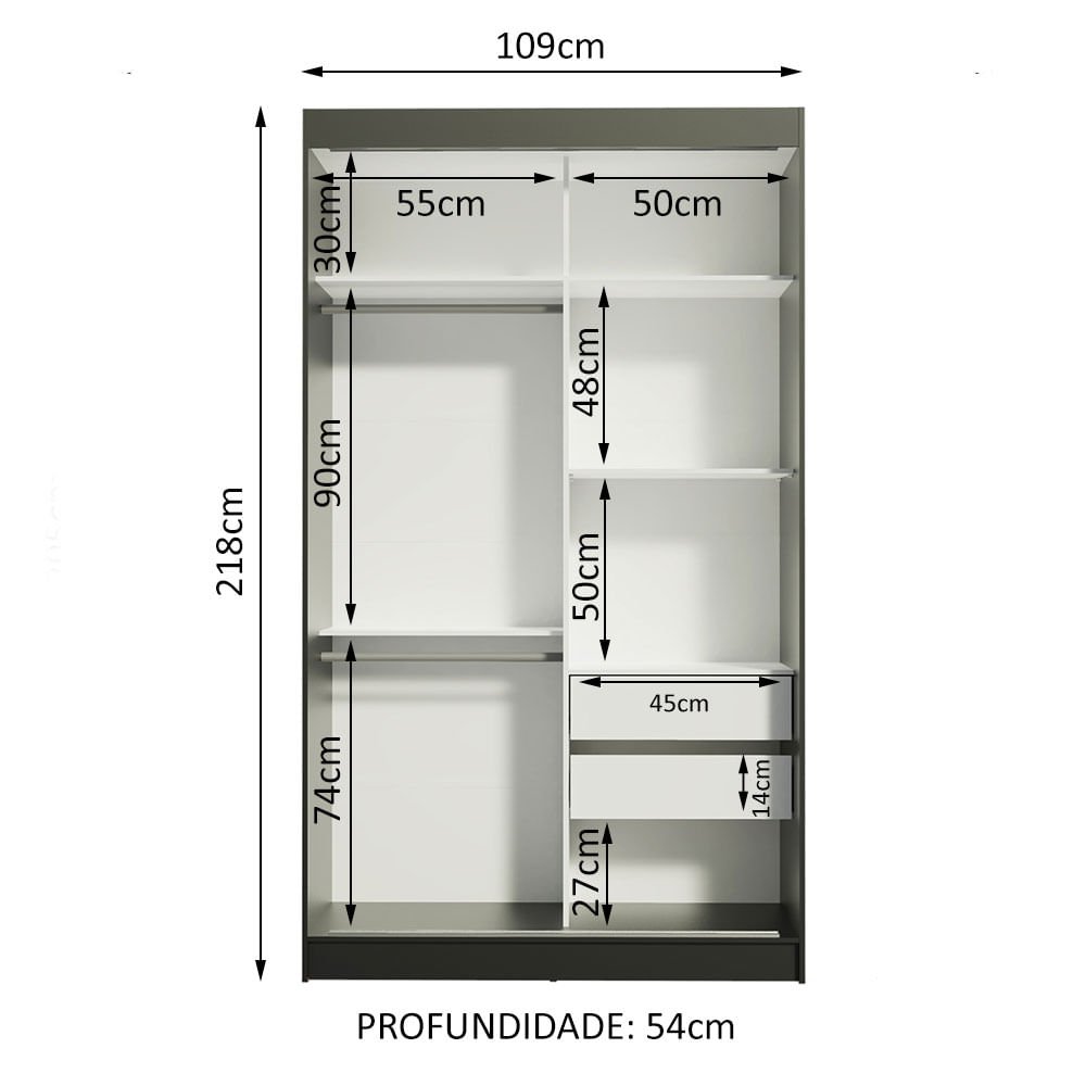 Guarda-Roupa Solteiro Madesa Tokio 2 Portas de Correr 2 Gavetas Preto/Rustic Cor:Preto/Rustic - 10