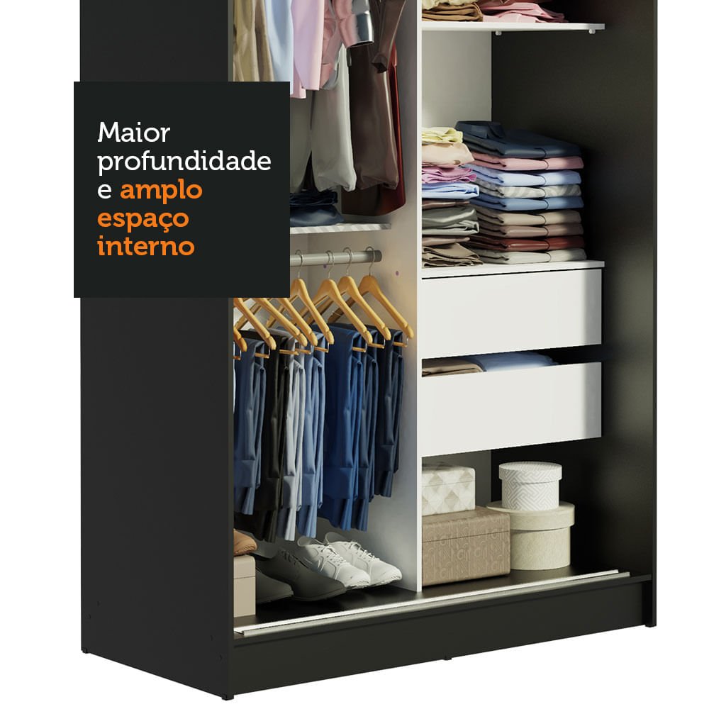 Guarda-Roupa Solteiro Madesa Tokio 2 Portas de Correr 2 Gavetas Preto/Rustic Cor:Preto/Rustic - 6