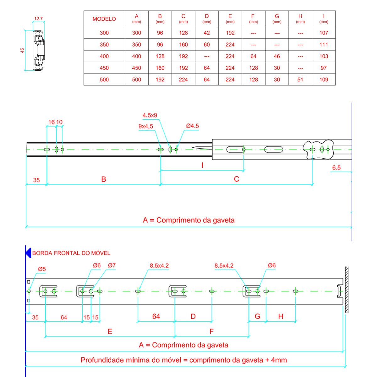 02 Pares Corrediça Gaveta Trilho Telescópico 35 cm para 35kg - Openfield                                                                        - 9