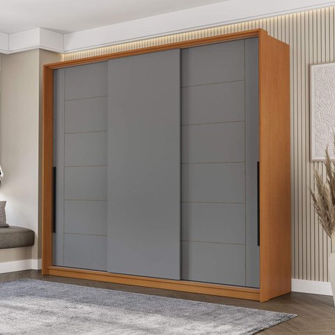 Guarda Roupa Casal 220cm com 3 Portas de Correr e 4 Gavetas 240846 Lisboa Politorno Móveis