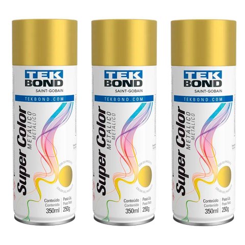 Kit 3 Tinta Spray Dourado Metálico Tekbond 350ml/250g