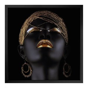Quadro 50cm X 50cm Face Mulher Negra Dourada Tropical Artes