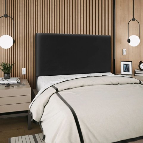 Cabeceira Cama Box Reta Casal 140cm Luna Corino C/frame Preto