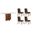 Ver imagem 1 de Conjunto Sala de Jantar Berlim C/ Tampo Madeirado C/ Vidro Canto Curvo 120x80cm e 4 Cadeiras Dakota