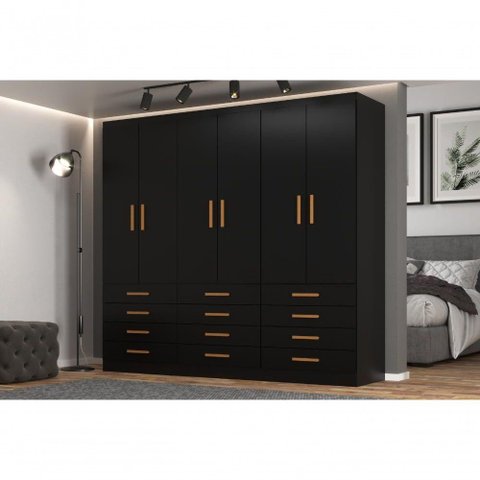 Guarda Roupas New Mônaco 6 Portas e 12 Gavetas - Black Black