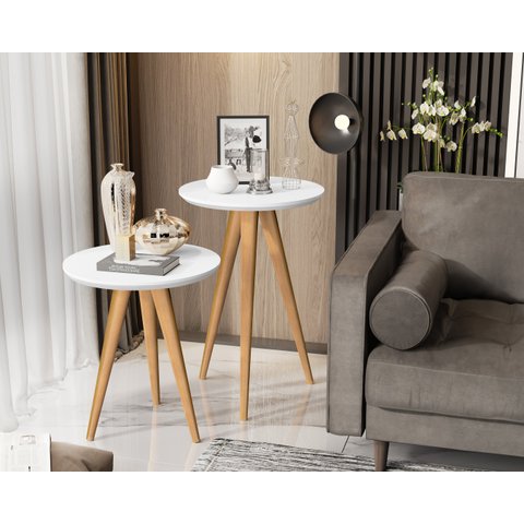 Kit 2 Mesas Lateral e Apoio 40cm Pés Palito Cores - Comprar Moveis em Casa: Branco