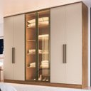 Ver imagem 1 de Guarda Roupa 2 Portas Reflecta com LED 4 Gavetas 100% MDF Roma Bege/Macadâmia/Duna