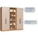 Ver imagem 4 de Guarda Roupa 2 Portas Reflecta com LED 4 Gavetas 100% MDF Roma Bege/Macadâmia/Duna