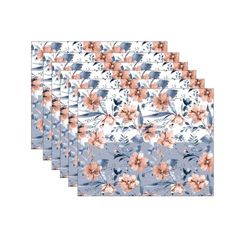 Kit Jogo Americano Floral/azul Branco - 6 Peças
