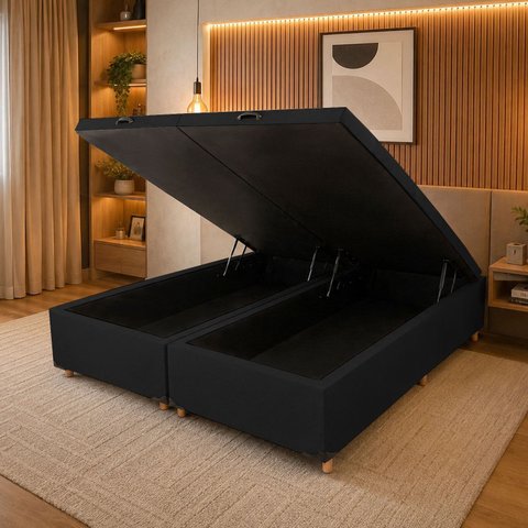 Base Box Baú King Suede 193x203x35cm Smart Preto
